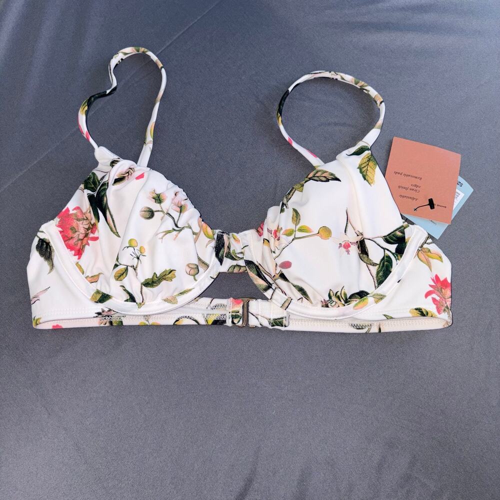 Shade & Shore Bikini Top 36B Floral Underwire White Adjustable NWT